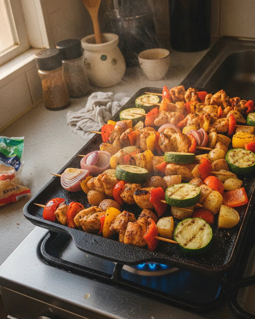 Chuzos y verduras para toda la mesa